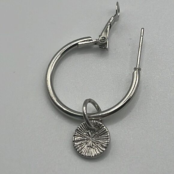 Choice of Silver-tone 1-in Hoops with Dangling Initial Charm (A-Z) - Picture 11 of 11